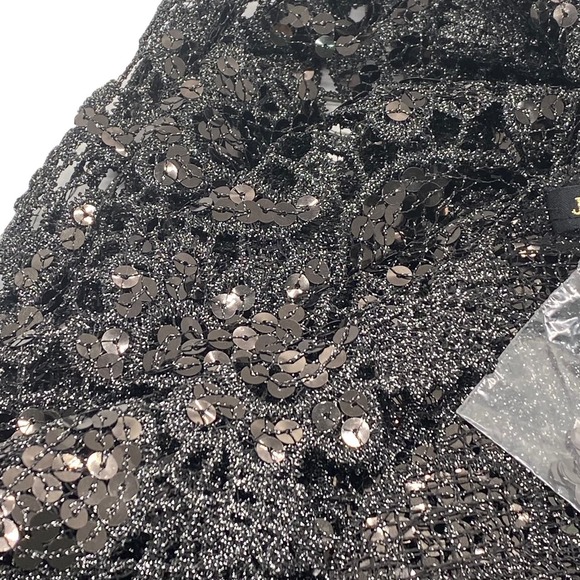 Joan Rivers Sequin Lace Scarf Wrap Black Silver Gray Sparkle Evening 20 x 72 - Picture 5 of 7